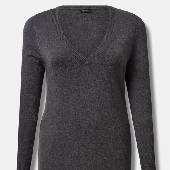 ❤️NWT VINTAGE TORRID SWEATER DRESS - ILLUSION HEM - CHARCOAL HEATHER - PLUS SIZE - Picture 3 of 10